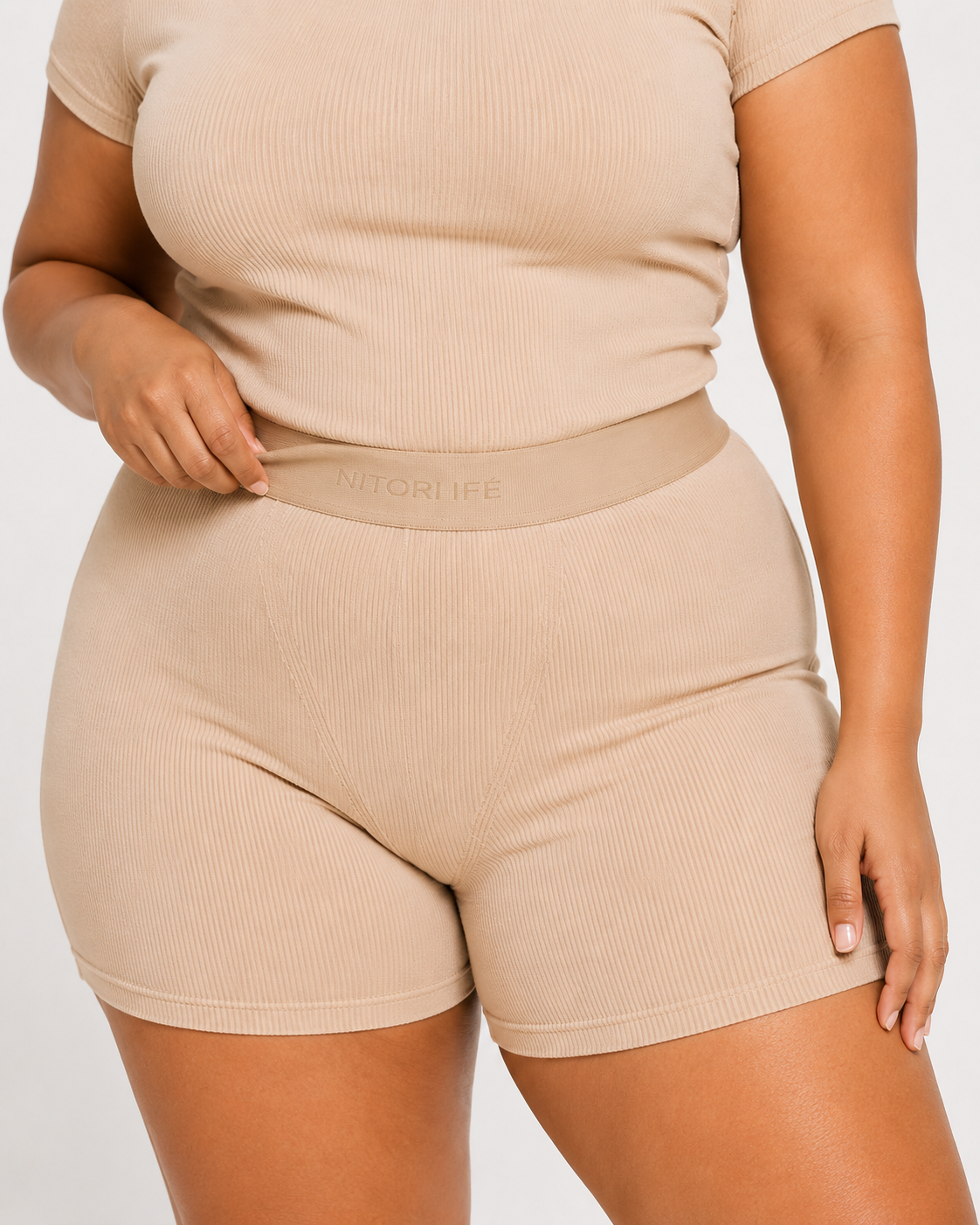 Beige Essential Rib Shorts