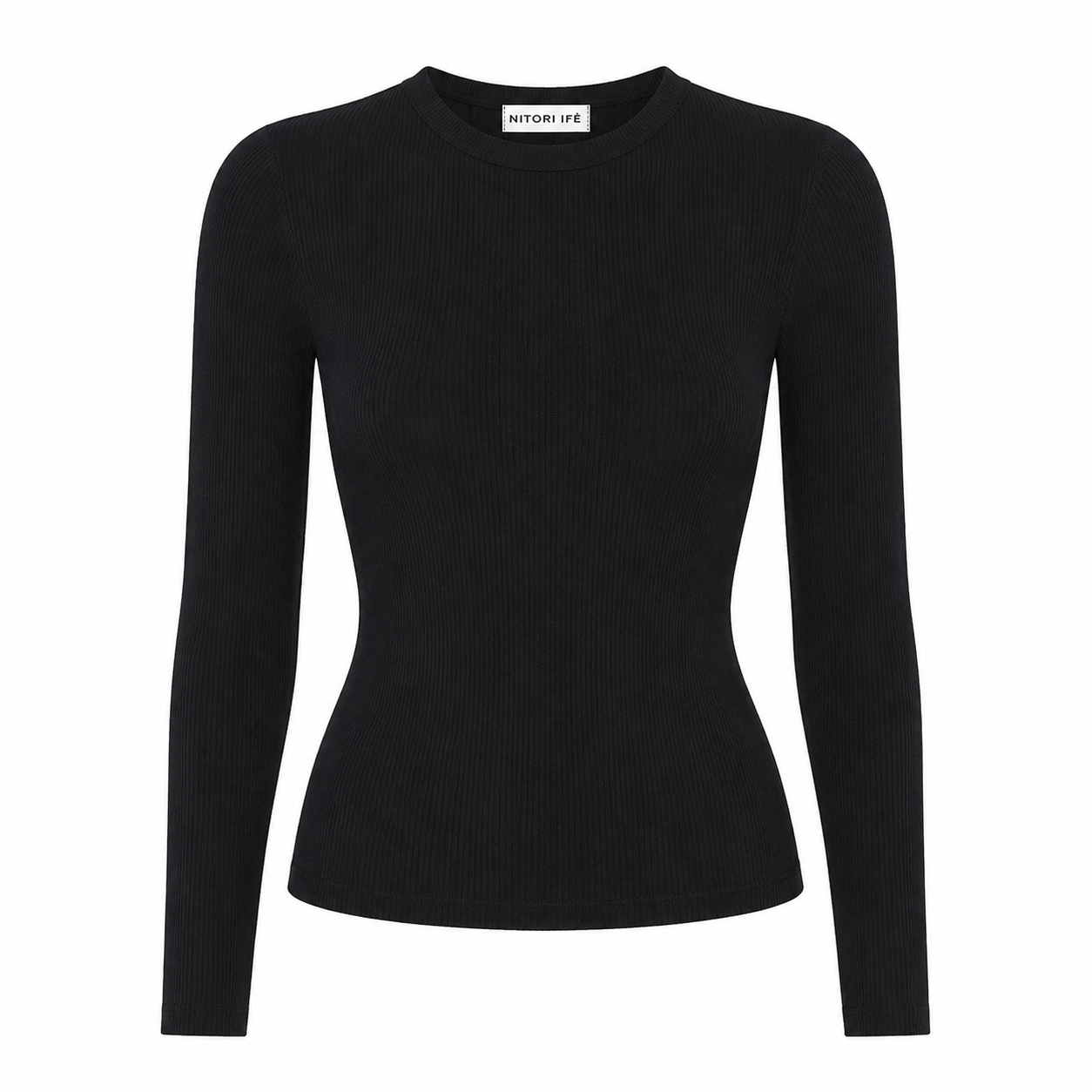Black Essential Rib Long Sleeve Top
