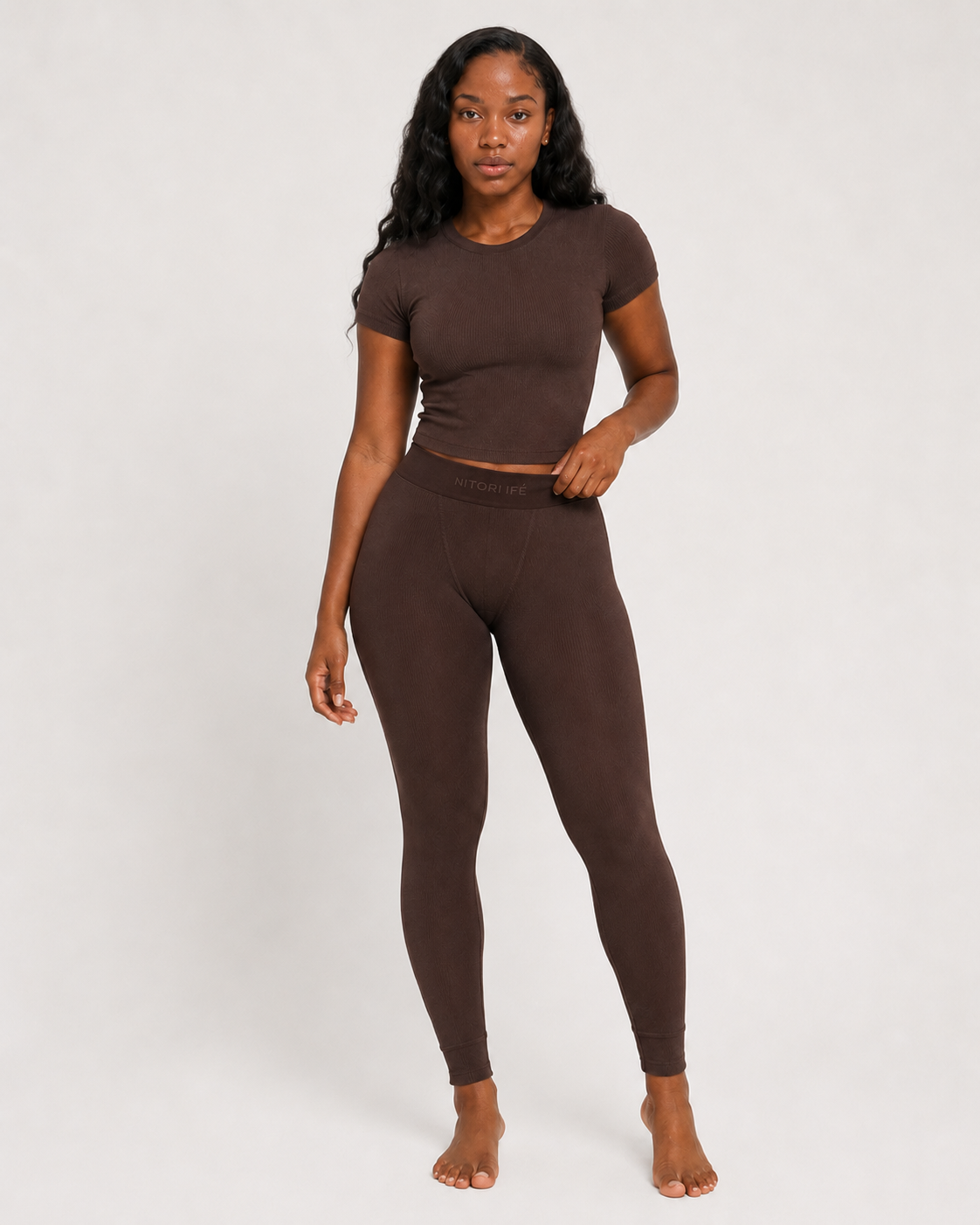 Brown Essential Rib Leggings