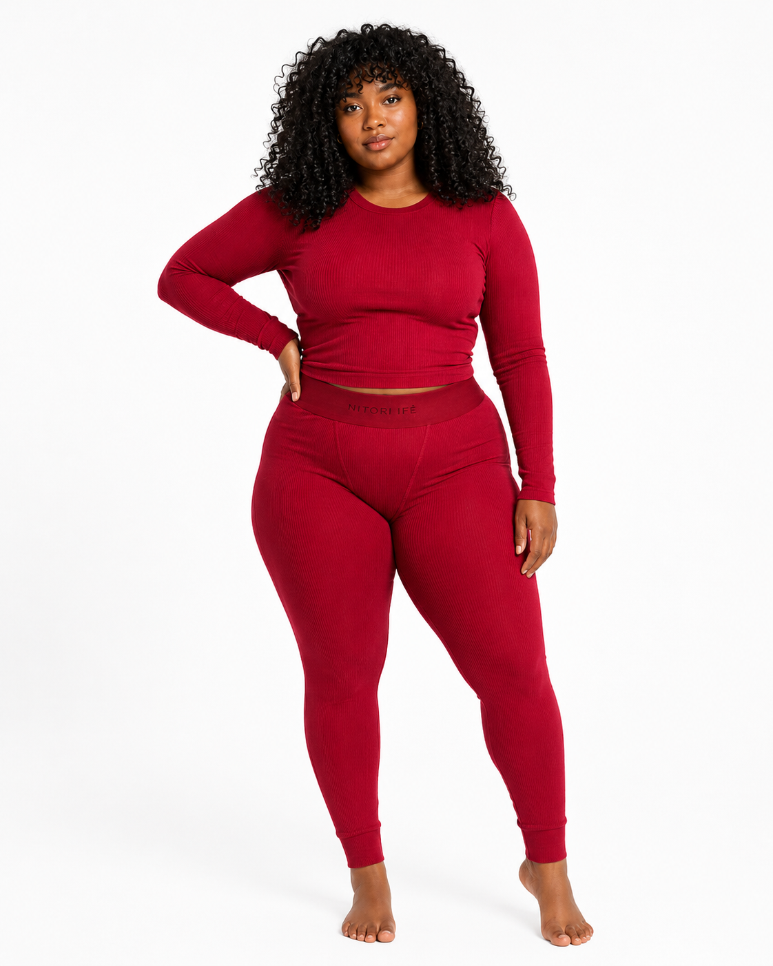 Red Essential Rib Long Sleeve Top