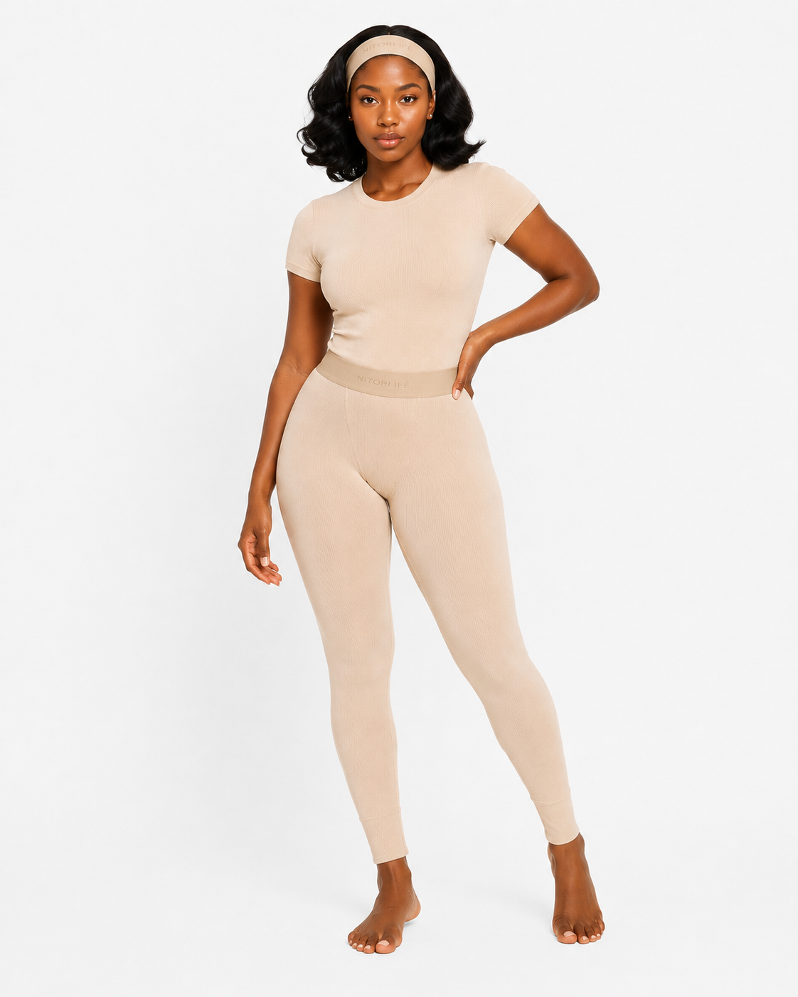 Beige Essential Rib Leggings