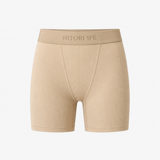 Beige Essential Rib Shorts