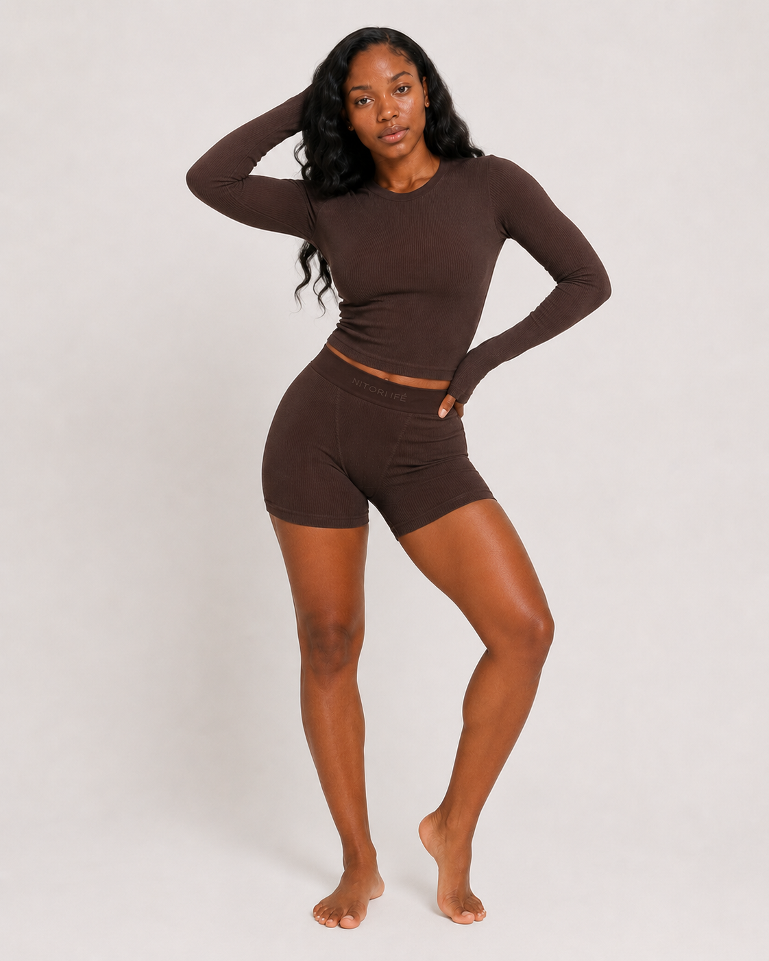 Brown Essential Rib Long Sleeve Top