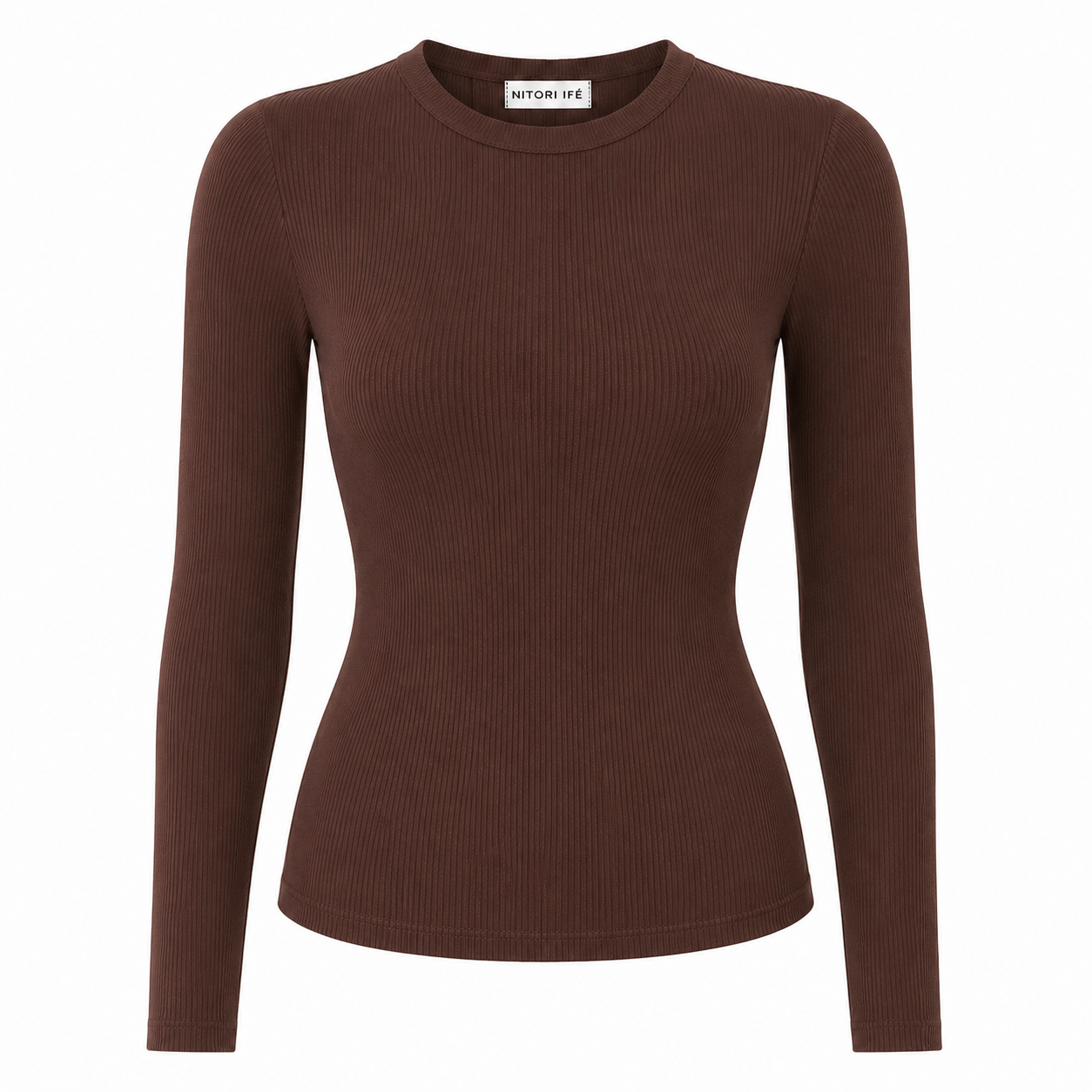 Brown Essential Rib Long Sleeve Top