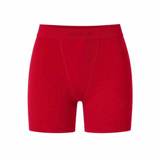 Red Essential Rib Shorts