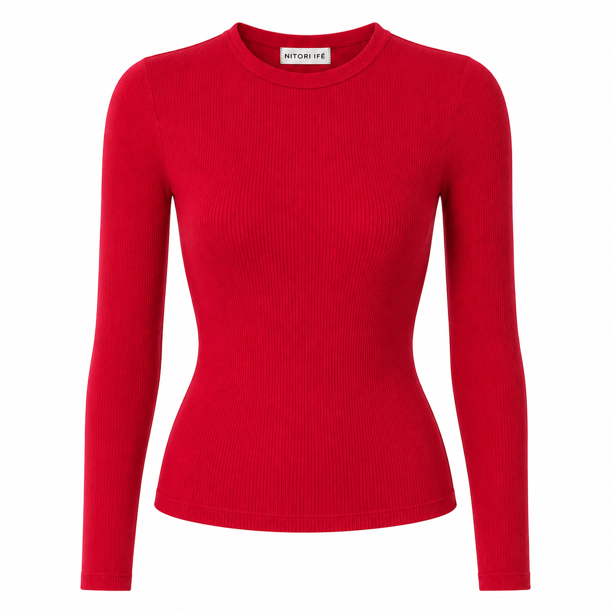 Red Essential Rib Long Sleeve Top