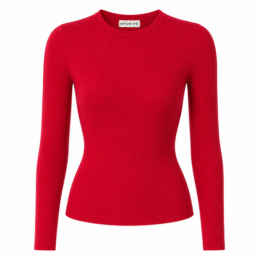 Red Essential Rib Long Sleeve Top
