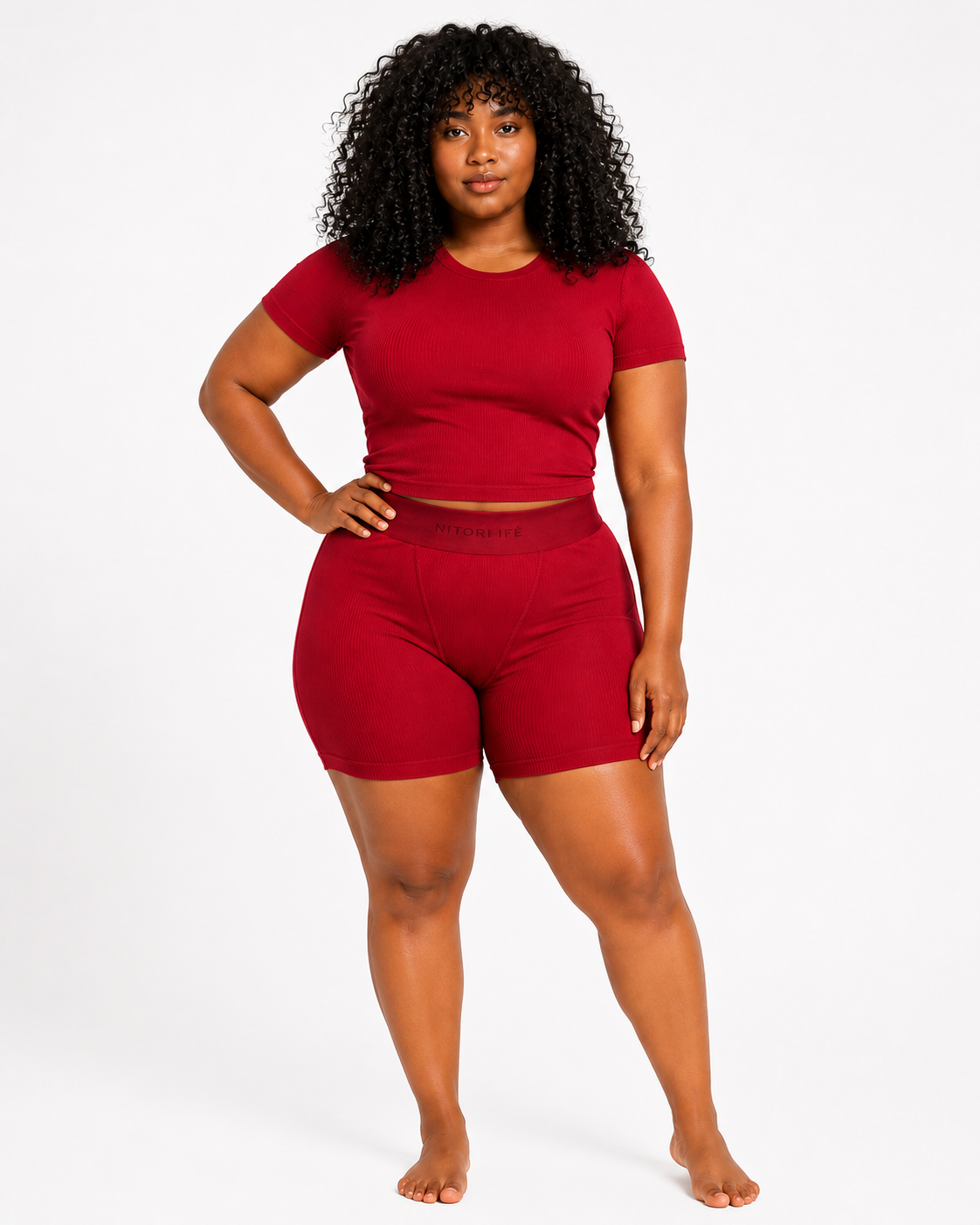Red Essential Rib Shorts